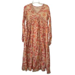 ETRO ITALY Floral Embroidery Midi Dress Boho Cotton Blend Cottage Grunge 38 S